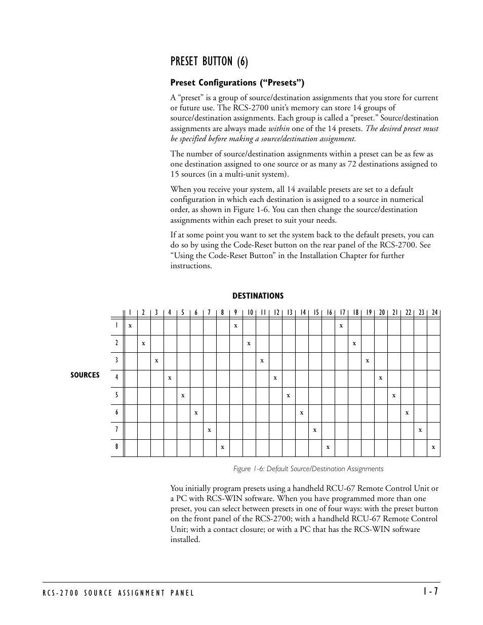 Preset button (6), Preset configurations (“presets”), Preset button (6) -7 | Preset configurations (“presets”) -7 | Clear-Com RCS-2700 User Manual | Page 15 / 54