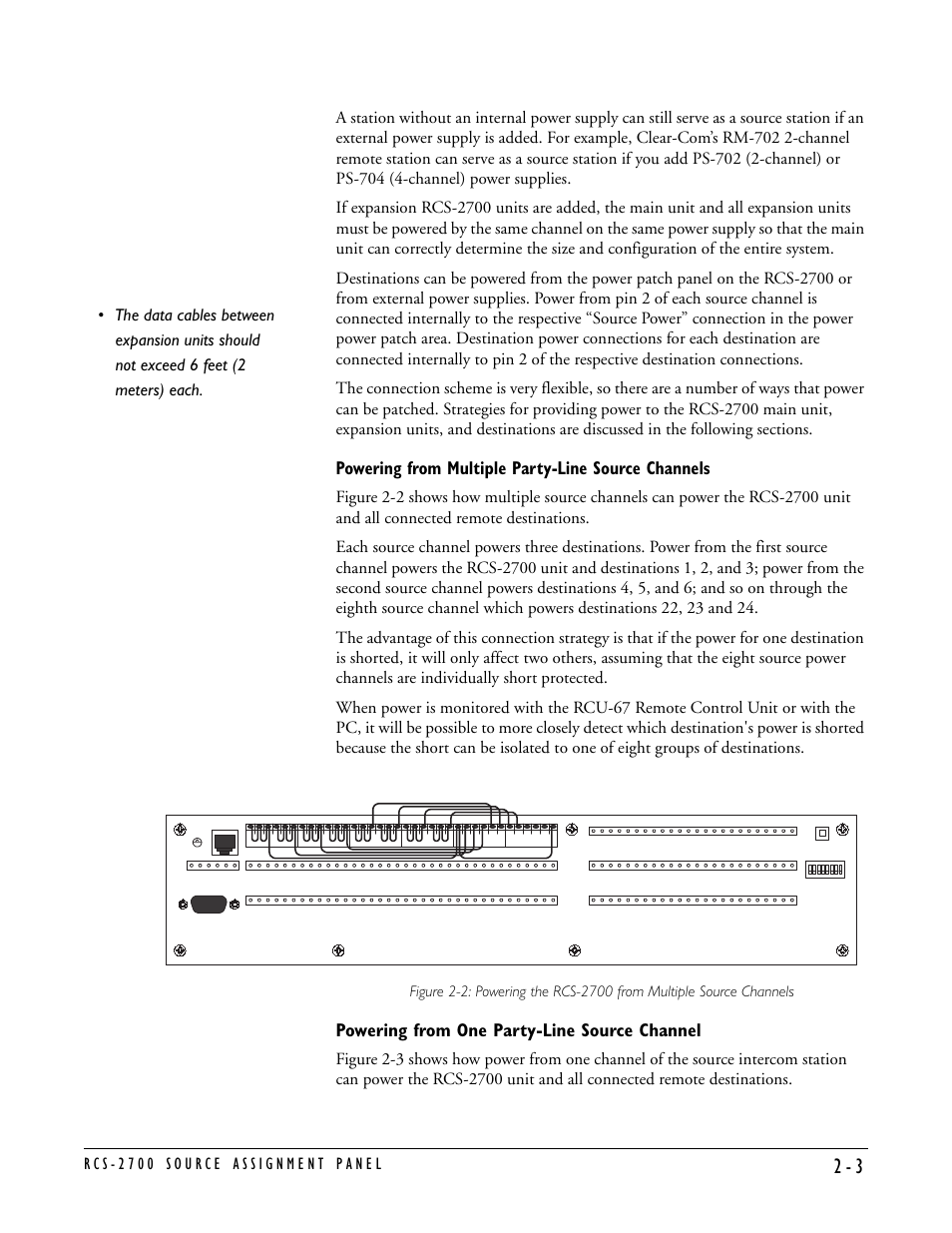 Powering from multiple party-line source channels, Powering from one party-line source channel | Clear-Com RCS-2700 User Manual | Page 23 / 54