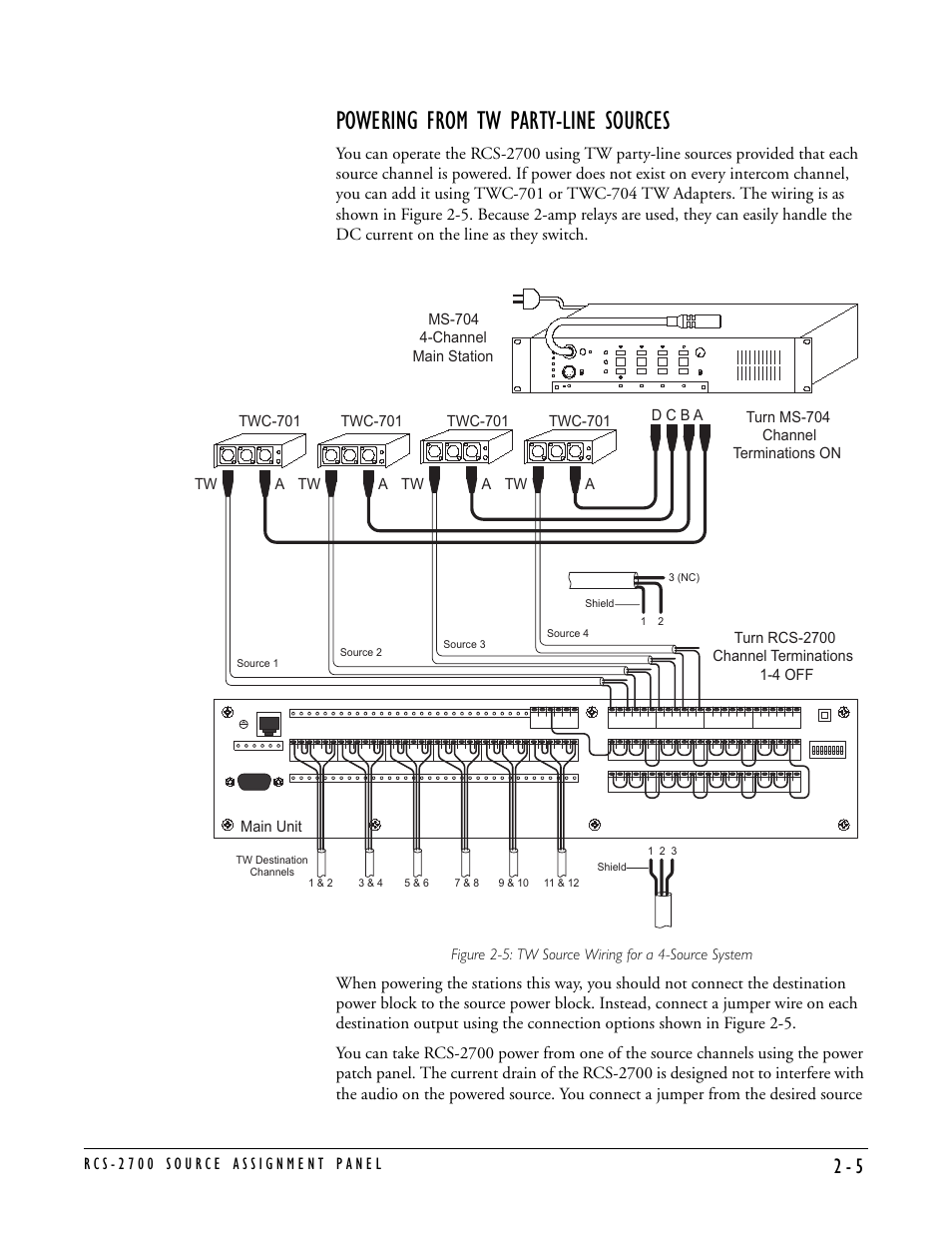 Powering from tw party-line sources, Powering from tw party-line sources -5 | Clear-Com RCS-2700 User Manual | Page 25 / 54