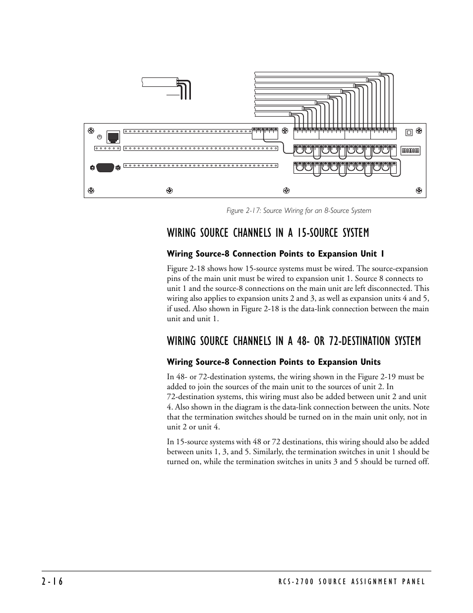 Wiring source channels in a 15-source system, Wiring source channels in a 15-source system -16 | Clear-Com RCS-2700 User Manual | Page 36 / 54