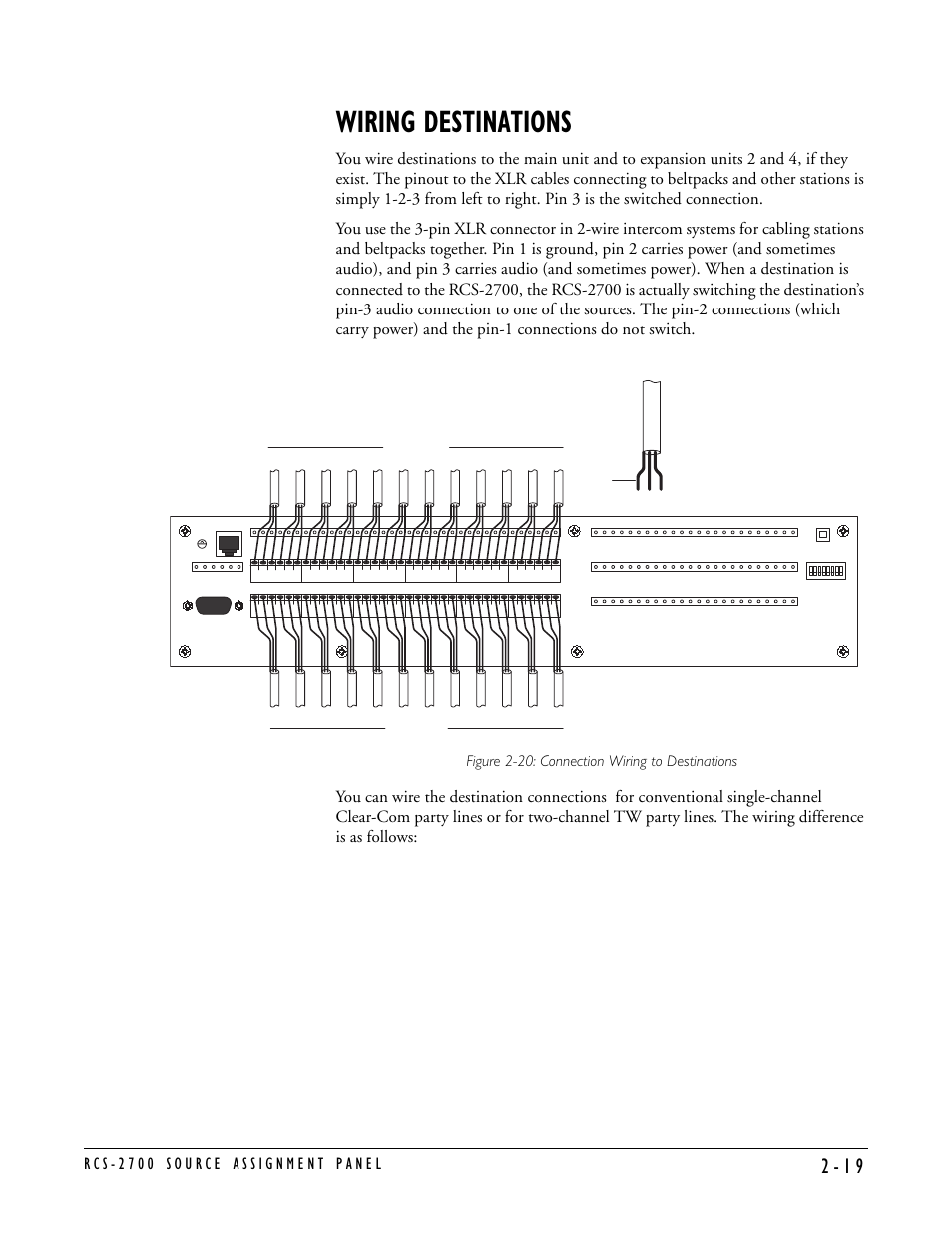 Wiring destinations, Wiring destinations -19, Main unit | Clear-Com RCS-2700 User Manual | Page 39 / 54