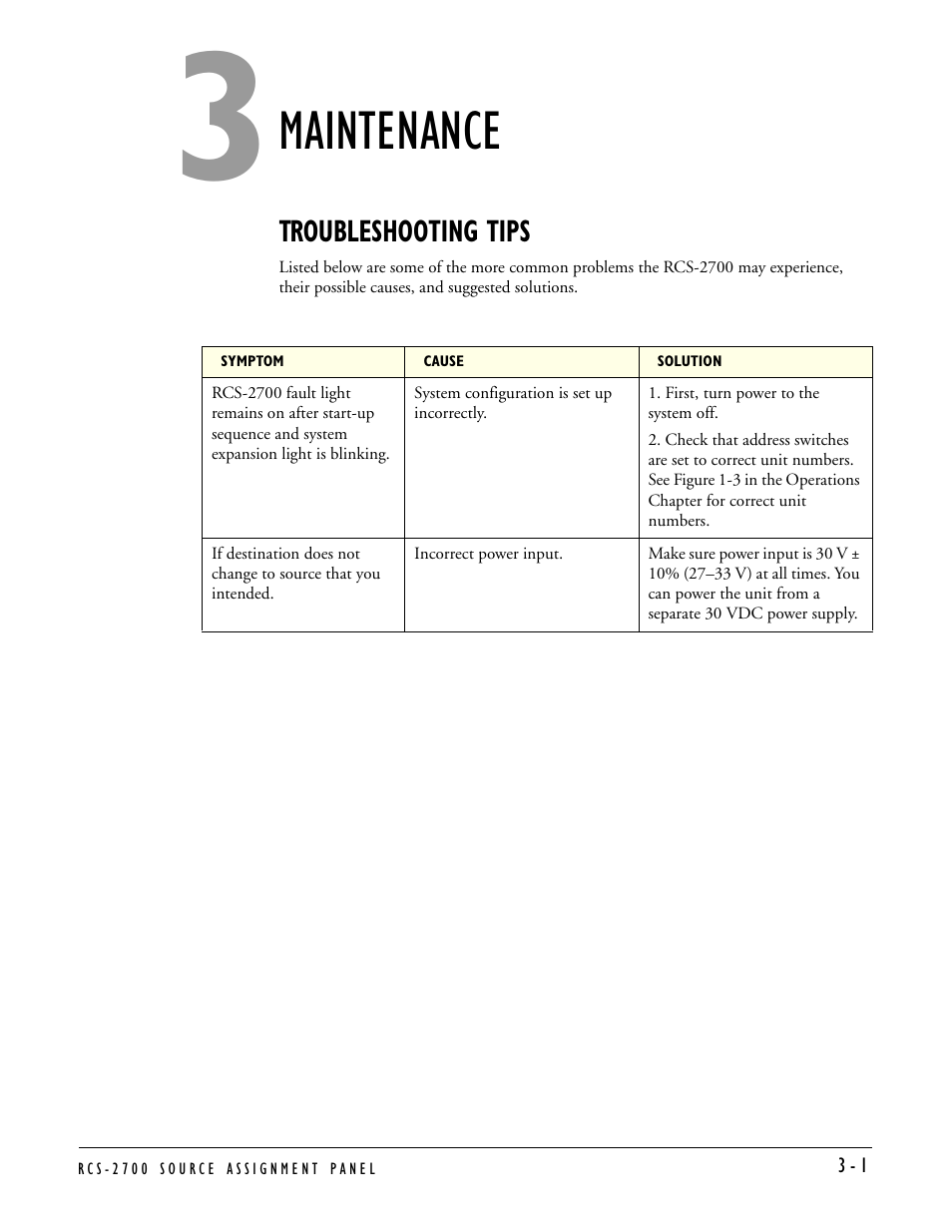 Maintenance, Troubleshooting tips, Maintenance -1 | Troubleshooting tips -1 | Clear-Com RCS-2700 User Manual | Page 43 / 54