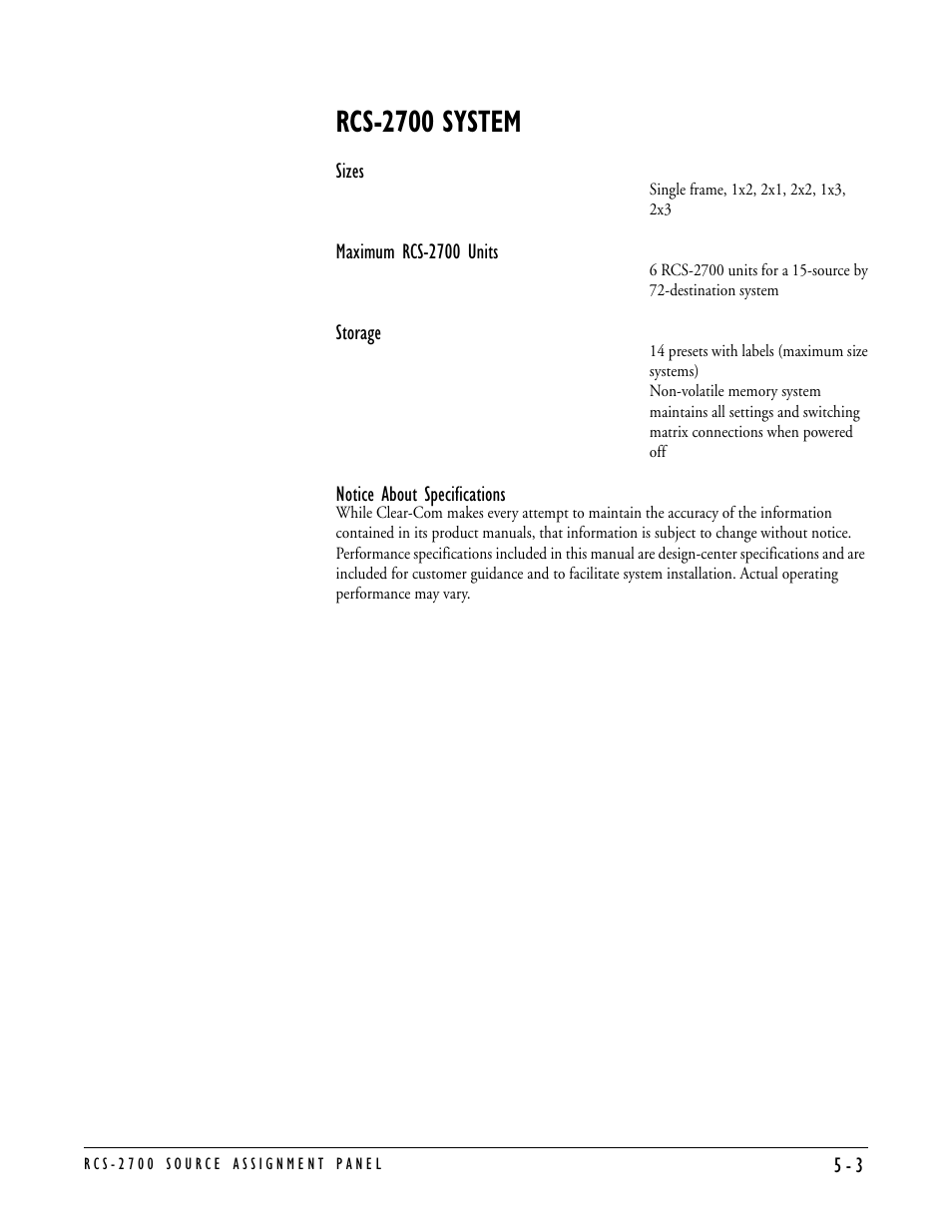 Rcs-2700 system, Rcs-2700 system -3 | Clear-Com RCS-2700 User Manual | Page 49 / 54