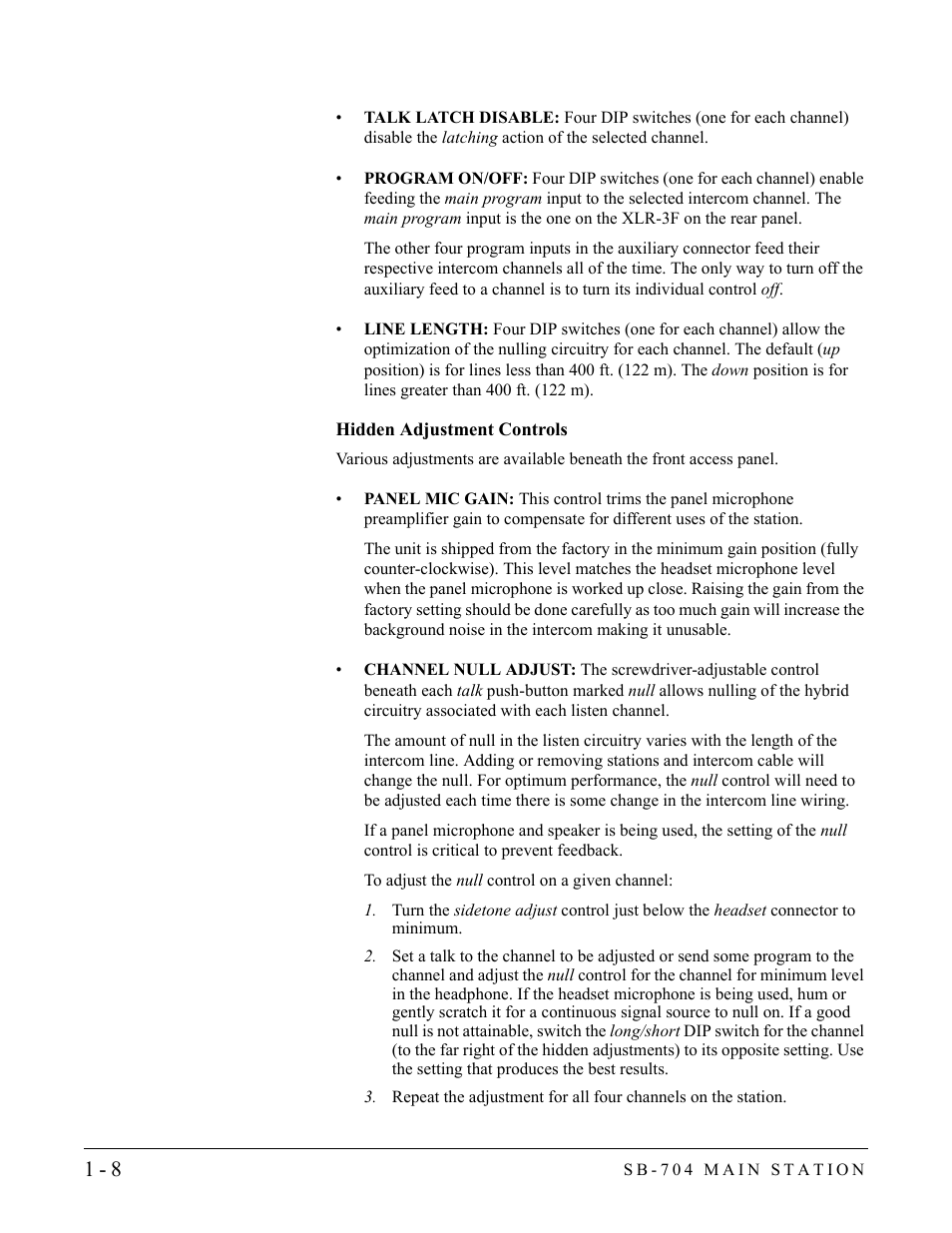 Hidden adjustment controls, Hidden adjustment controls -8 | Clear-Com SB-704 User Manual | Page 14 / 42