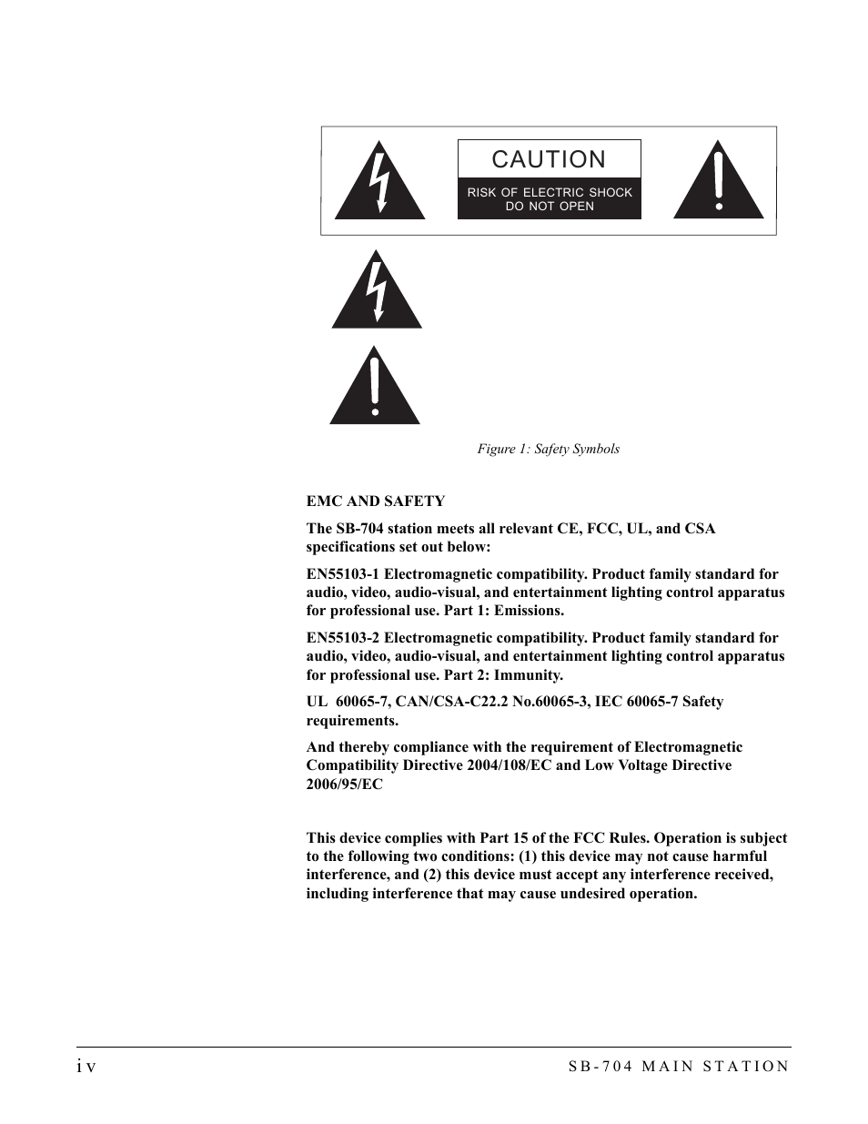 Caution | Clear-Com SB-704 User Manual | Page 6 / 42