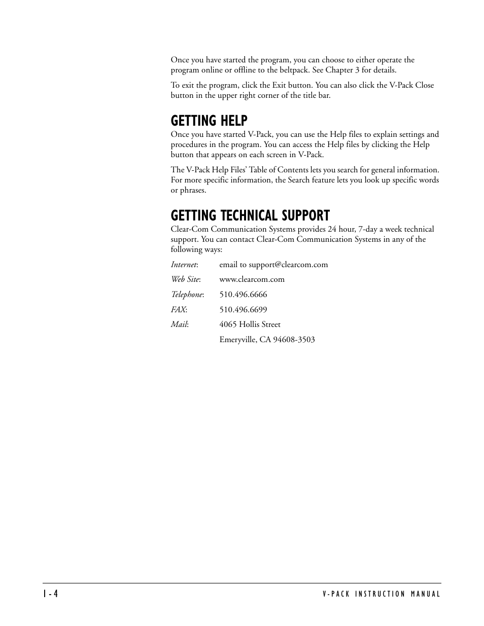 Getting help, Getting technical support, Getting help -4 getting technical support -4 | Clear-Com RS-603 (No longer available) User Manual | Page 10 / 60