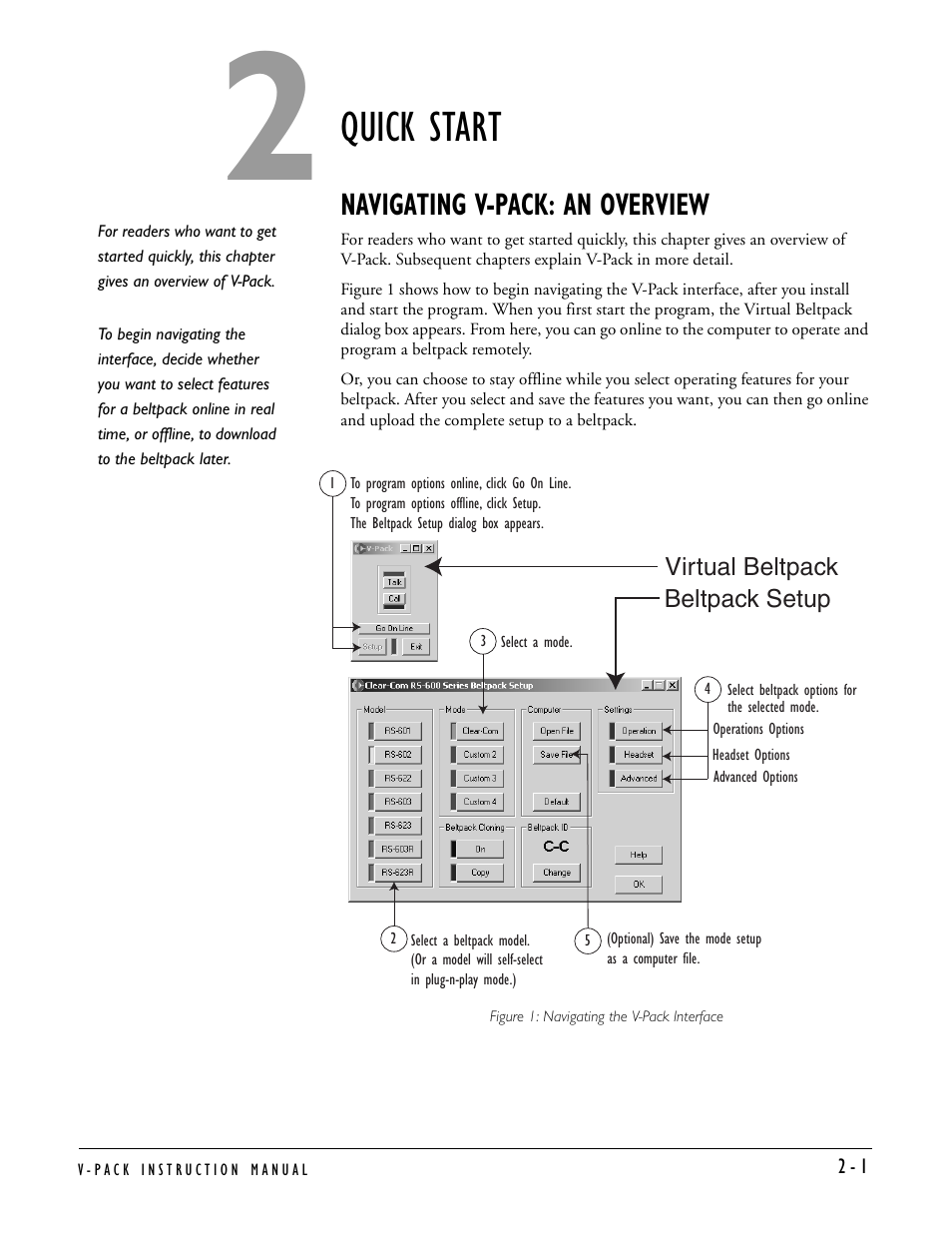 Quick start, Navigating v-pack: an overview, Navigating v-pack: an overview -1 | Clear-Com RS-603 (No longer available) User Manual | Page 11 / 60