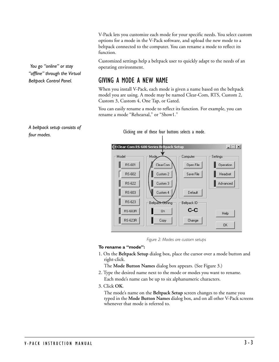 Giving a mode a new name, Giving a mode a new name -3 | Clear-Com RS-603 (No longer available) User Manual | Page 15 / 60