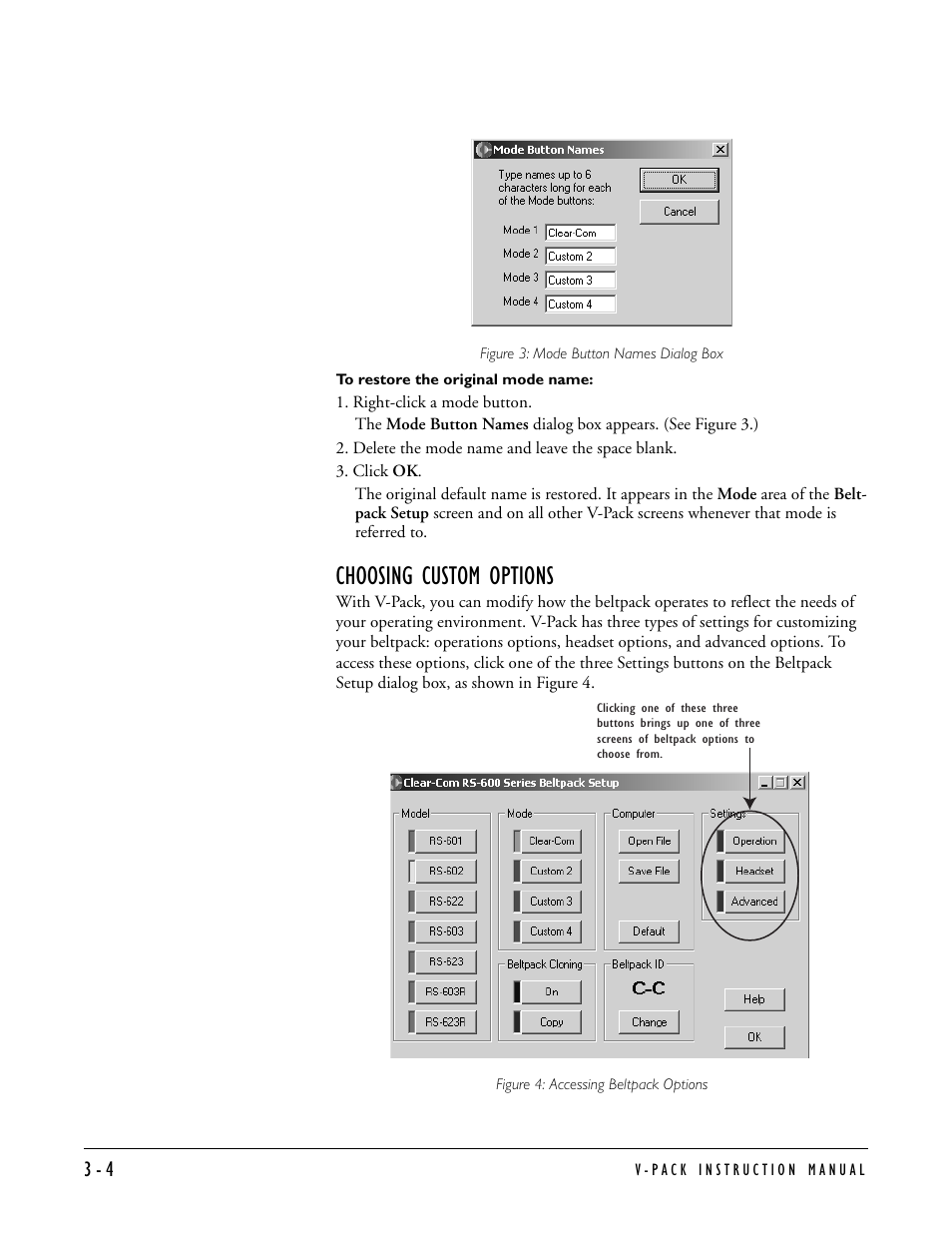 Choosing custom options, Choosing custom options -4 | Clear-Com RS-603 (No longer available) User Manual | Page 16 / 60