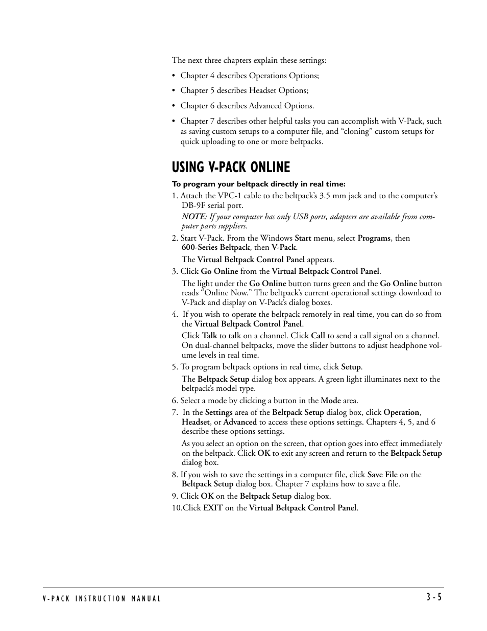 Using v-pack online, Using v-pack online -5 | Clear-Com RS-603 (No longer available) User Manual | Page 17 / 60