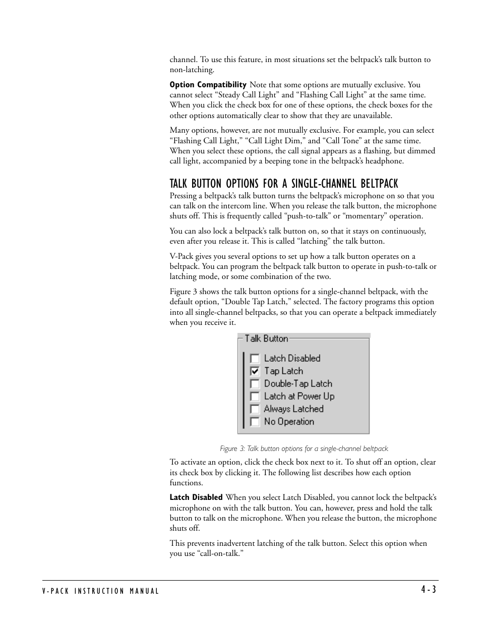 Talk button options for a single-channel beltpack | Clear-Com RS-603 (No longer available) User Manual | Page 21 / 60