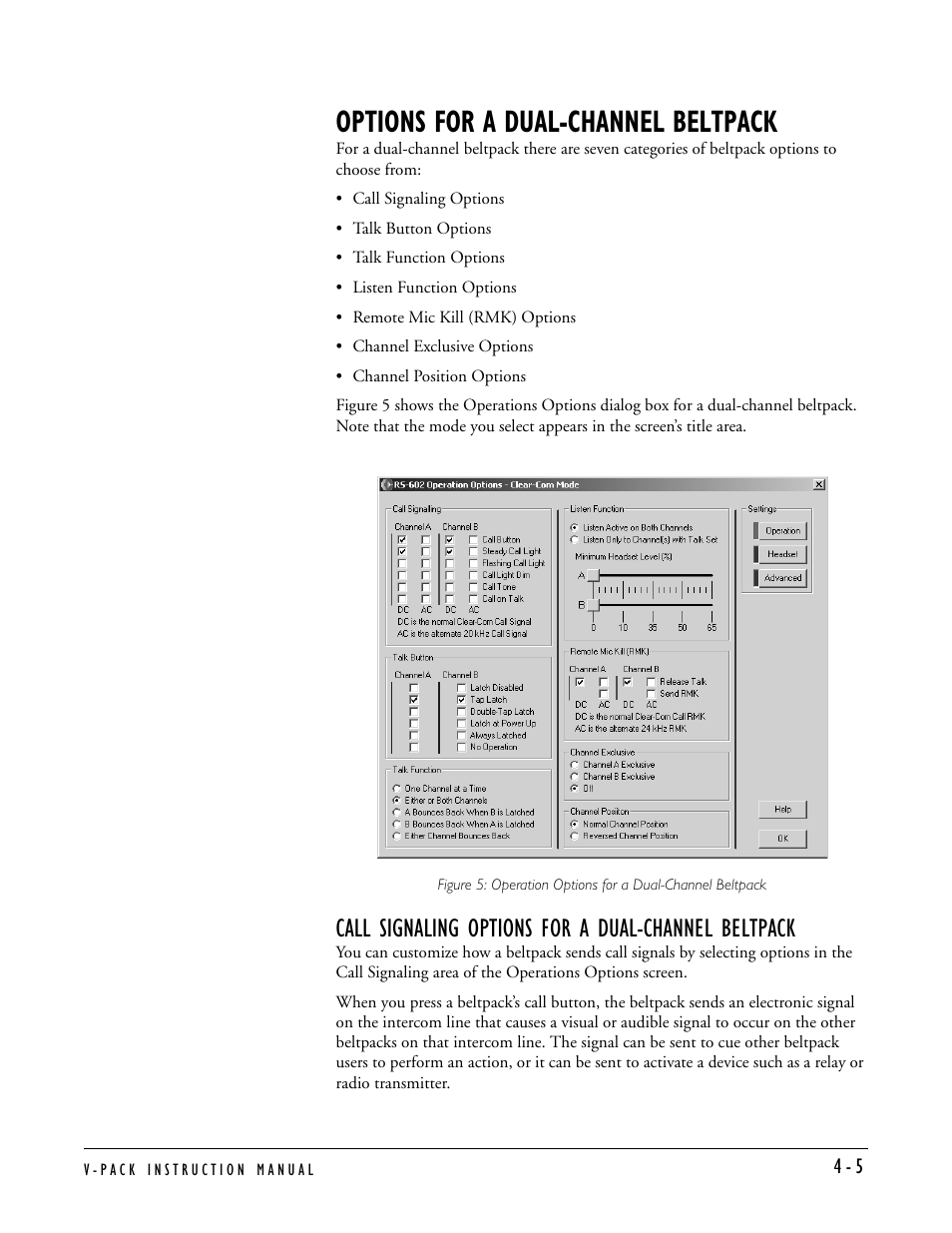 Options for a dual-channel beltpack, Call signaling options for a dual-channel beltpack, Options for a dual-channel beltpack -5 | Clear-Com RS-603 (No longer available) User Manual | Page 23 / 60