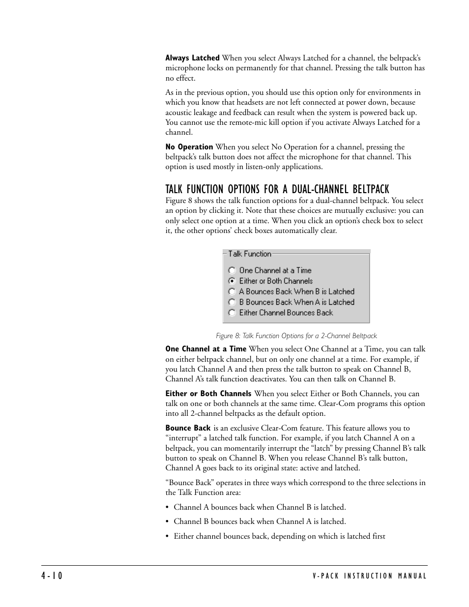 Talk function options for a dual-channel beltpack | Clear-Com RS-603 (No longer available) User Manual | Page 28 / 60