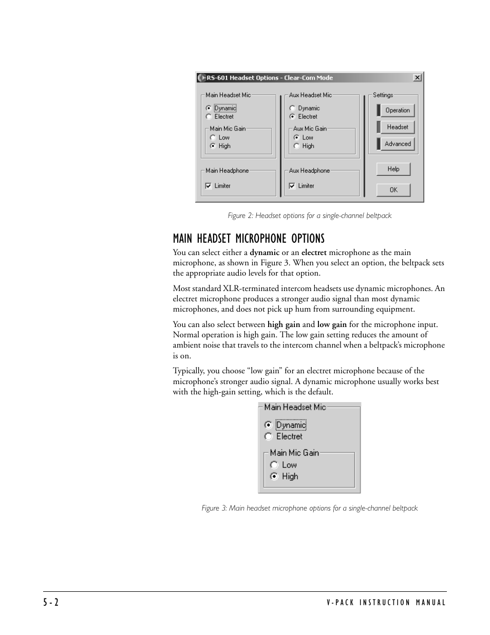 Main headset microphone options, Main headset microphone options -2 | Clear-Com RS-603 (No longer available) User Manual | Page 34 / 60