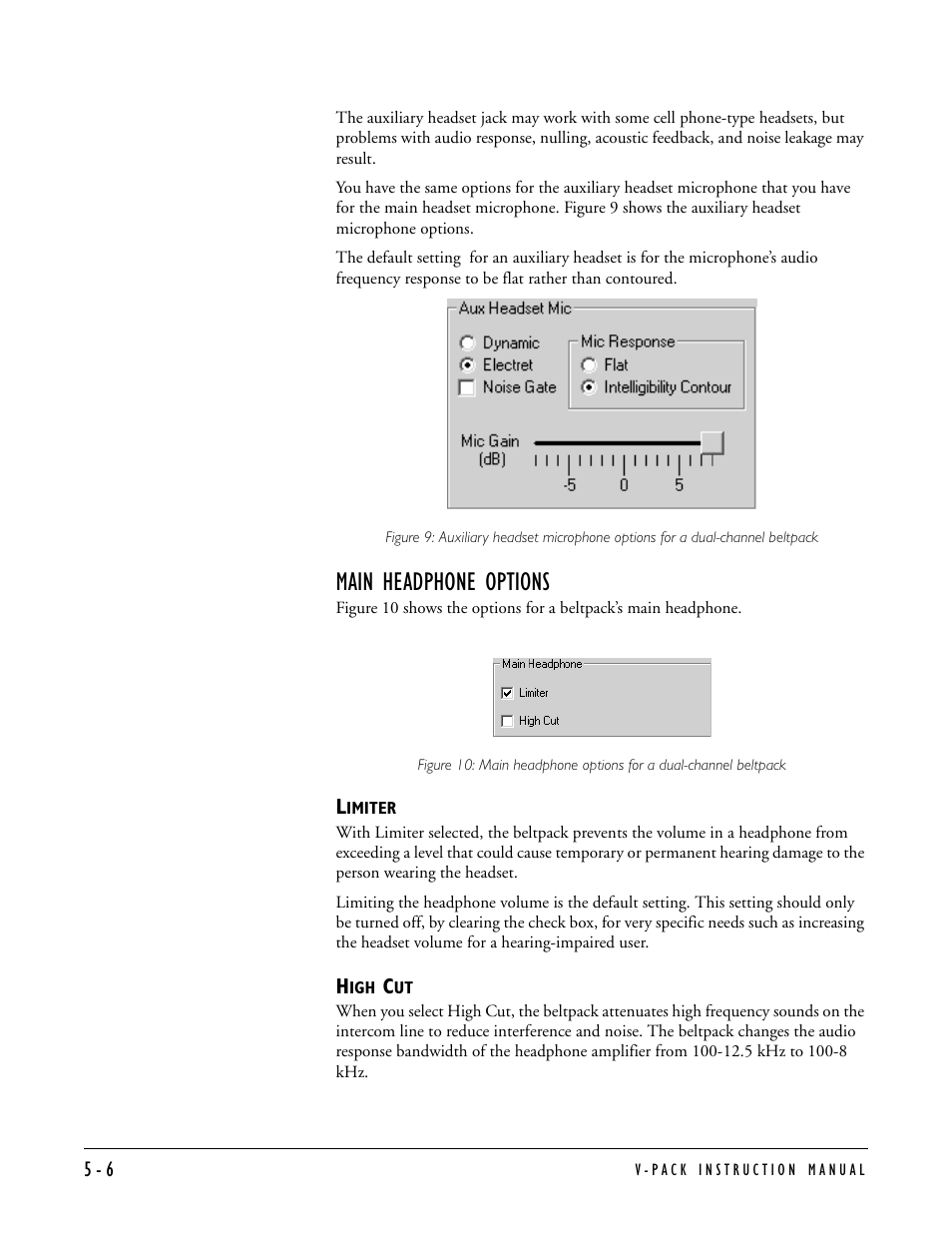 Main headphone options, Limiter, High cut | Main headphone options -6, Limiter -6 high cut -6 | Clear-Com RS-603 (No longer available) User Manual | Page 38 / 60