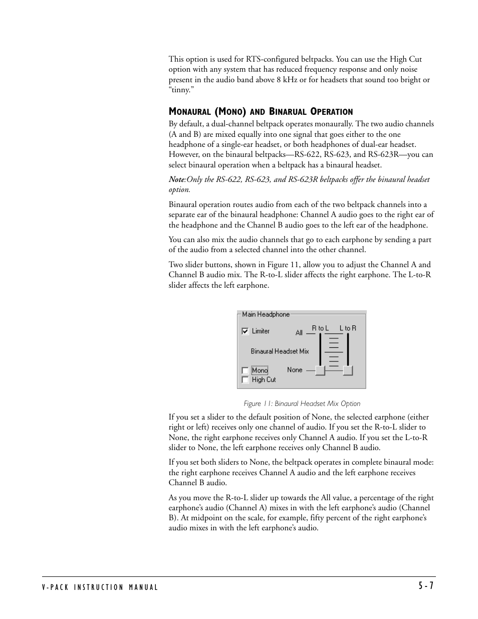 Monaural (mono) and binarual operation, Monaural (mono) and binarual operation -7 | Clear-Com RS-603 (No longer available) User Manual | Page 39 / 60