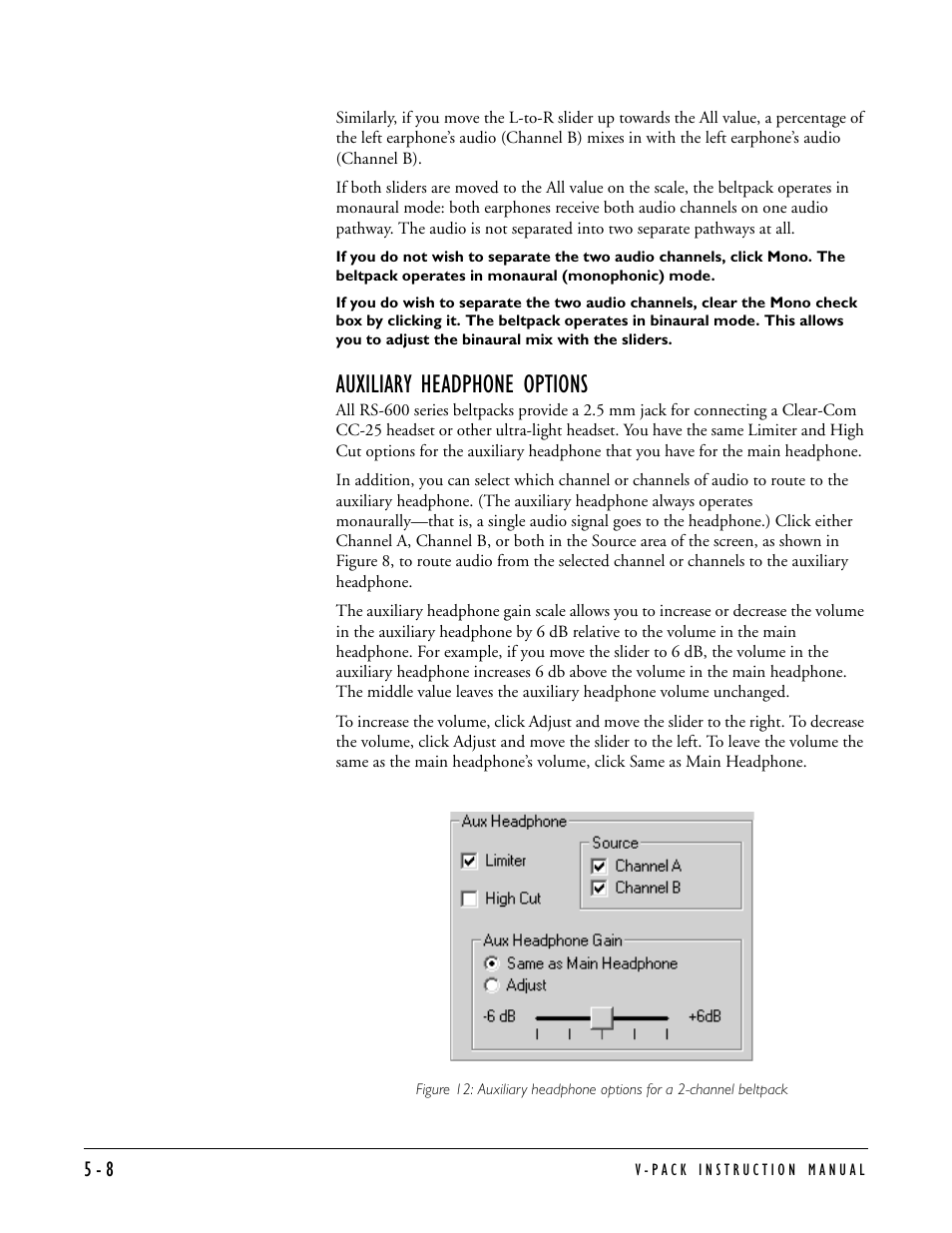 Auxiliary headphone options, Auxiliary headphone options -8 | Clear-Com RS-603 (No longer available) User Manual | Page 40 / 60