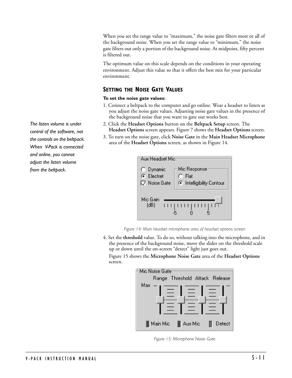 Setting the noise gate values, Setting the noise gate values -10 | Clear-Com RS-603 (No longer available) User Manual | Page 43 / 60