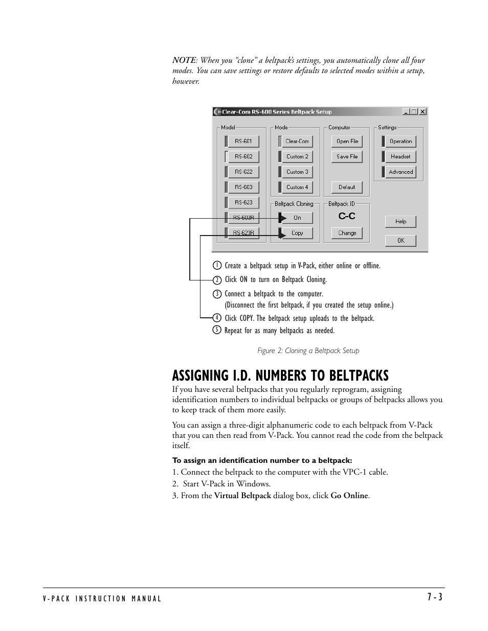 Assigning i.d. numbers to beltpacks, Assigning i.d. numbers to beltpacks -3 | Clear-Com RS-603 (No longer available) User Manual | Page 53 / 60