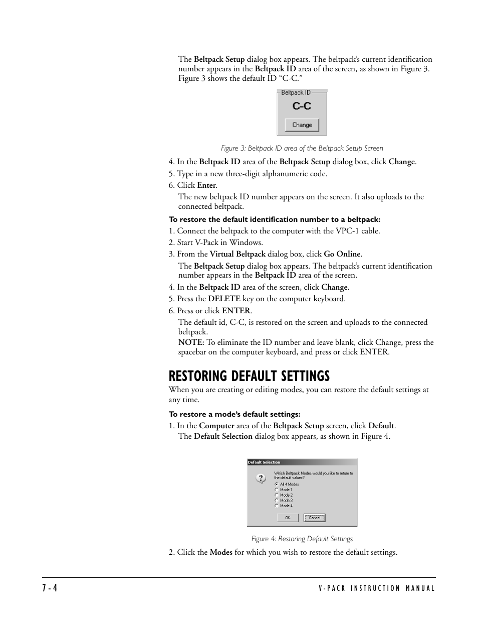 Restoring default settings, Restoring default settings -4 | Clear-Com RS-603 (No longer available) User Manual | Page 54 / 60