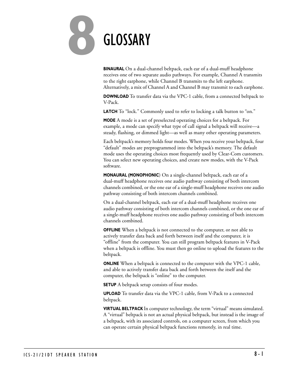 Glossary | Clear-Com RS-603 (No longer available) User Manual | Page 57 / 60