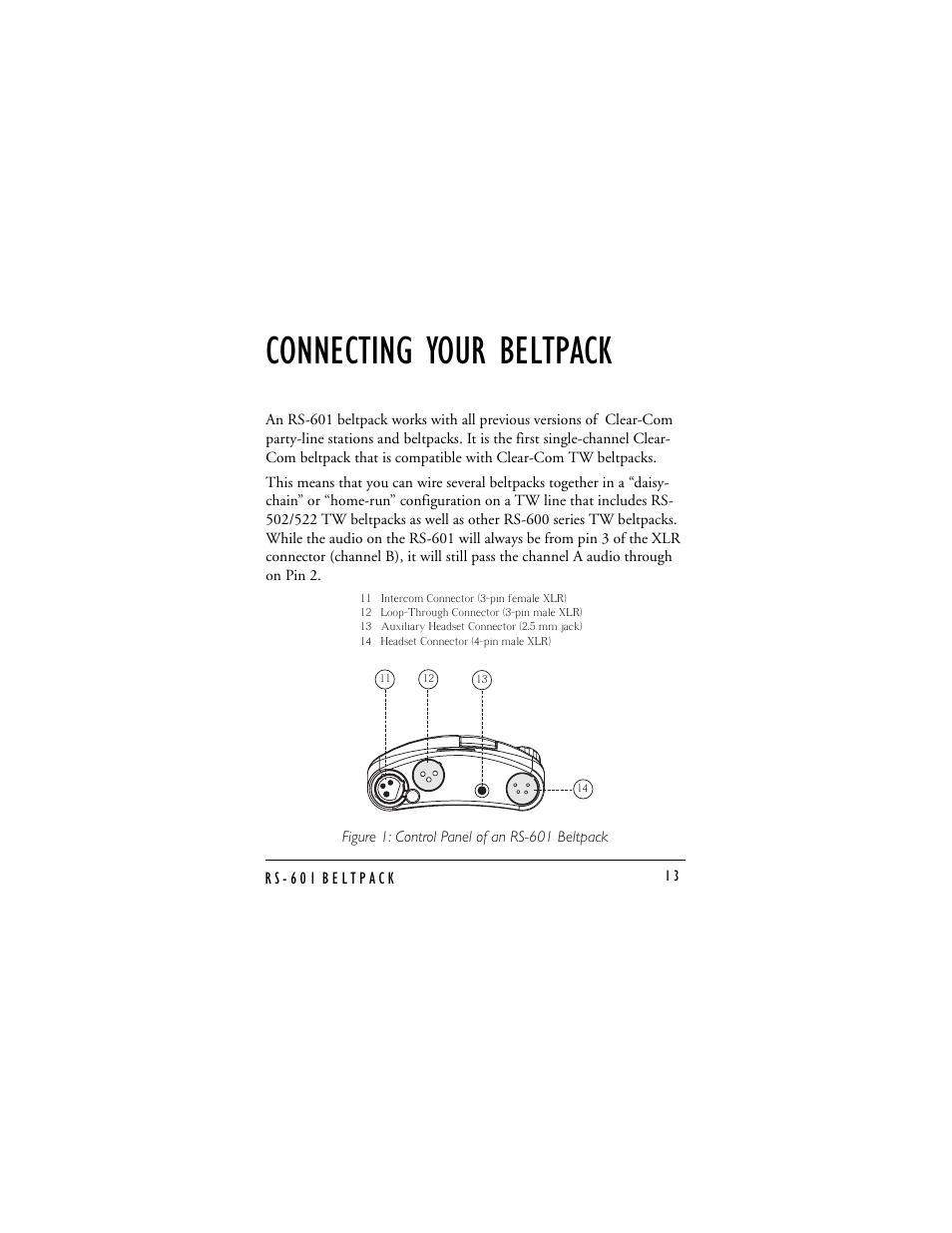 Connecting your beltpack | Clear-Com RS-601 (No longer available) User Manual | Page 17 / 46