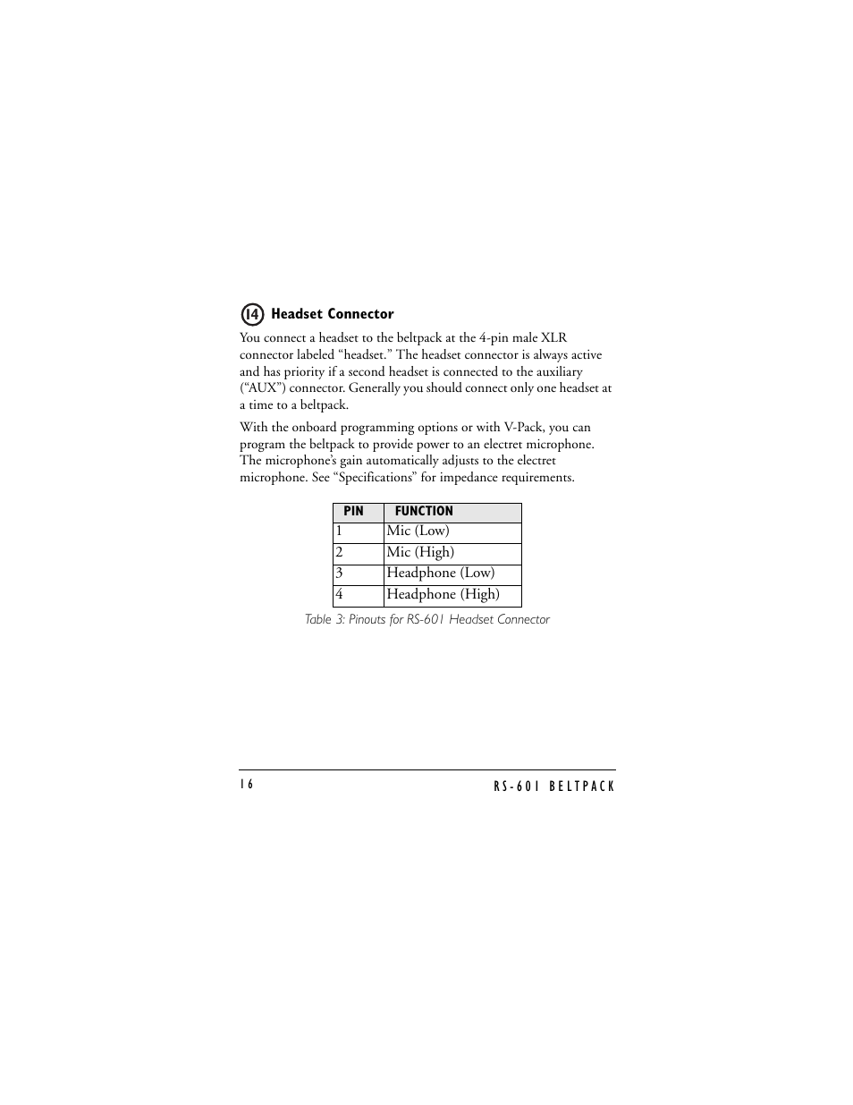 Headset connector | Clear-Com RS-601 (No longer available) User Manual | Page 20 / 46