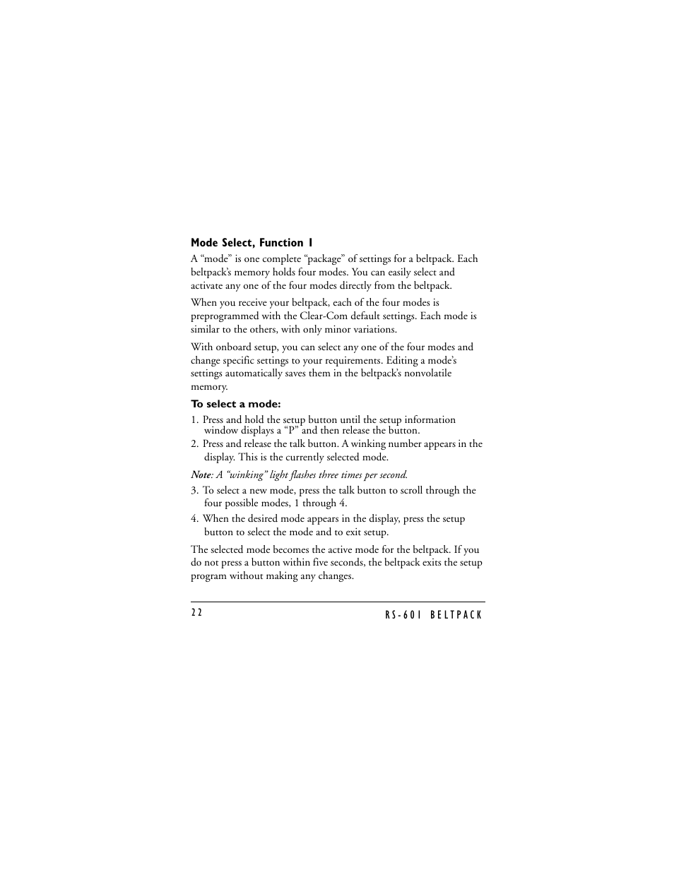 Mode select | Clear-Com RS-601 (No longer available) User Manual | Page 24 / 46