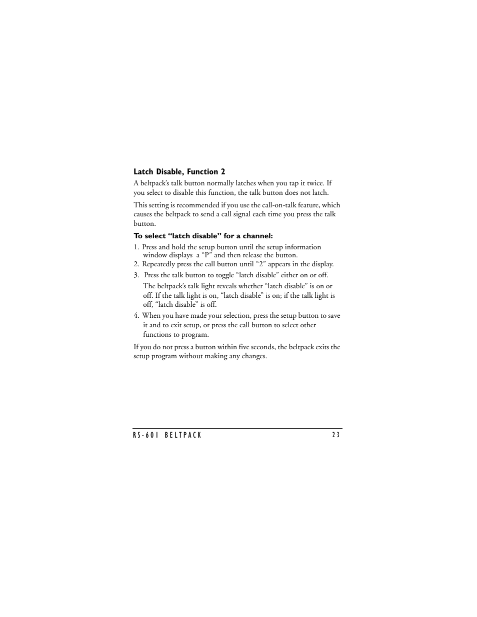 Latch disable | Clear-Com RS-601 (No longer available) User Manual | Page 25 / 46