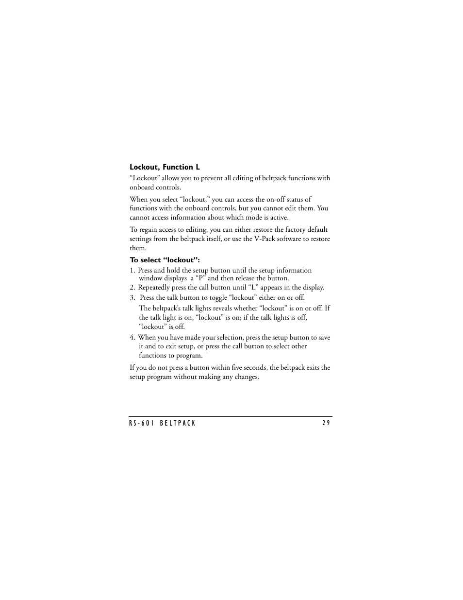 Lockout | Clear-Com RS-601 (No longer available) User Manual | Page 31 / 46