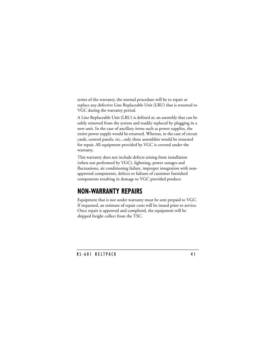 Non-warranty repairs | Clear-Com RS-601 (No longer available) User Manual | Page 43 / 46