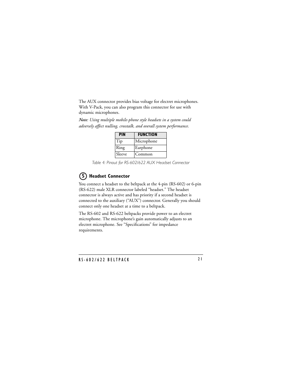 Headset connector | Clear-Com RS-602 (No longer available) User Manual | Page 25 / 56