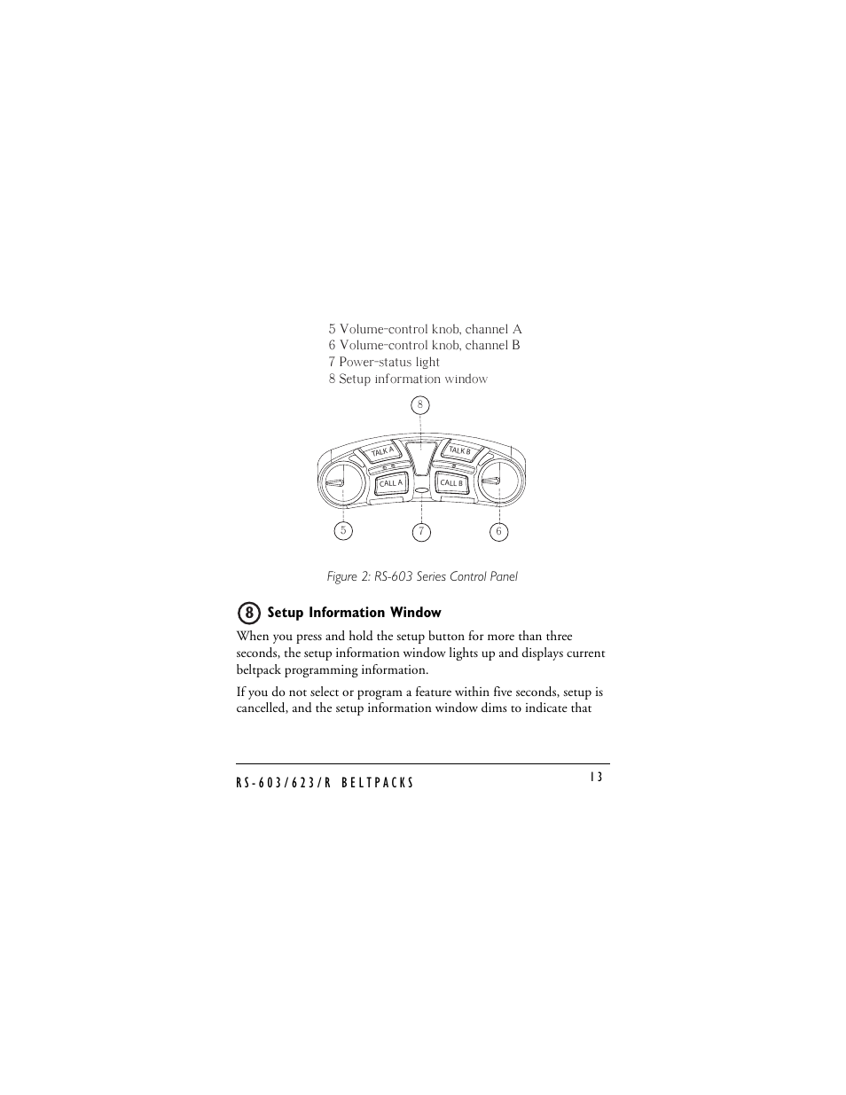 Setup information window | Clear-Com RS-603 (No longer available) User Manual | Page 15 / 58