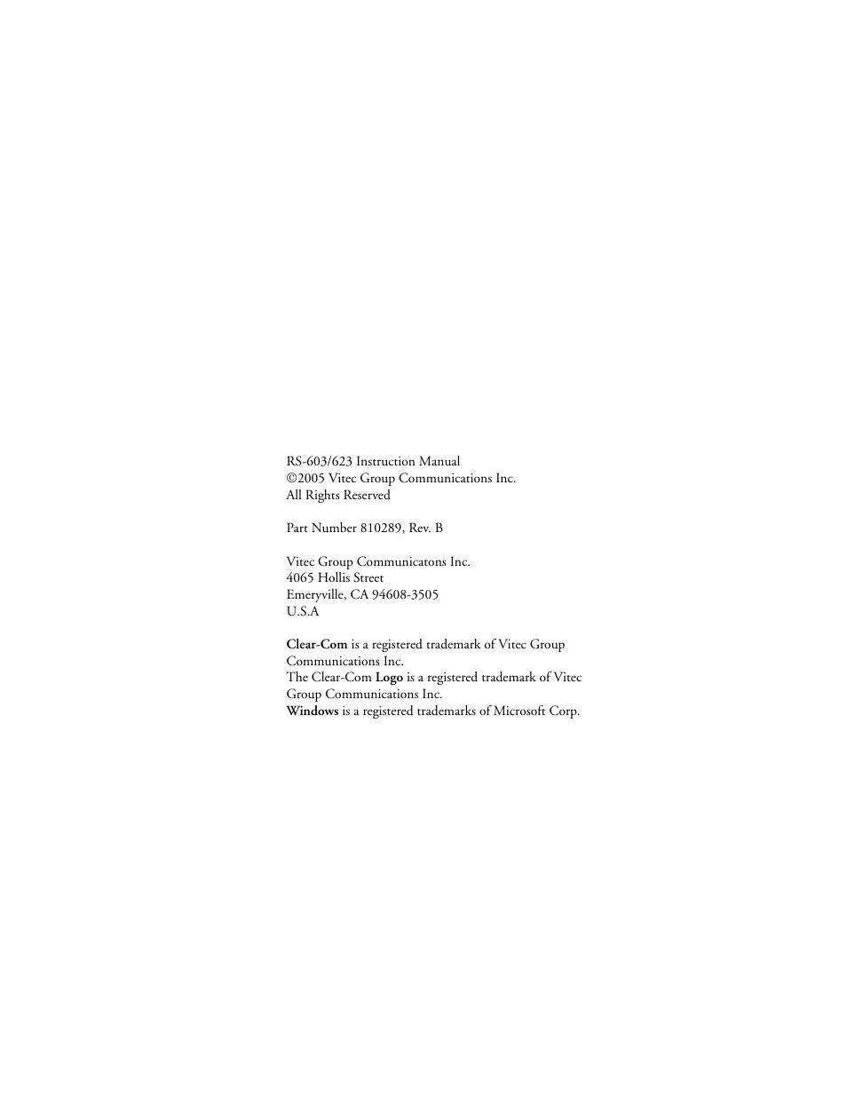 Clear-Com RS-603 (No longer available) User Manual | Page 2 / 58