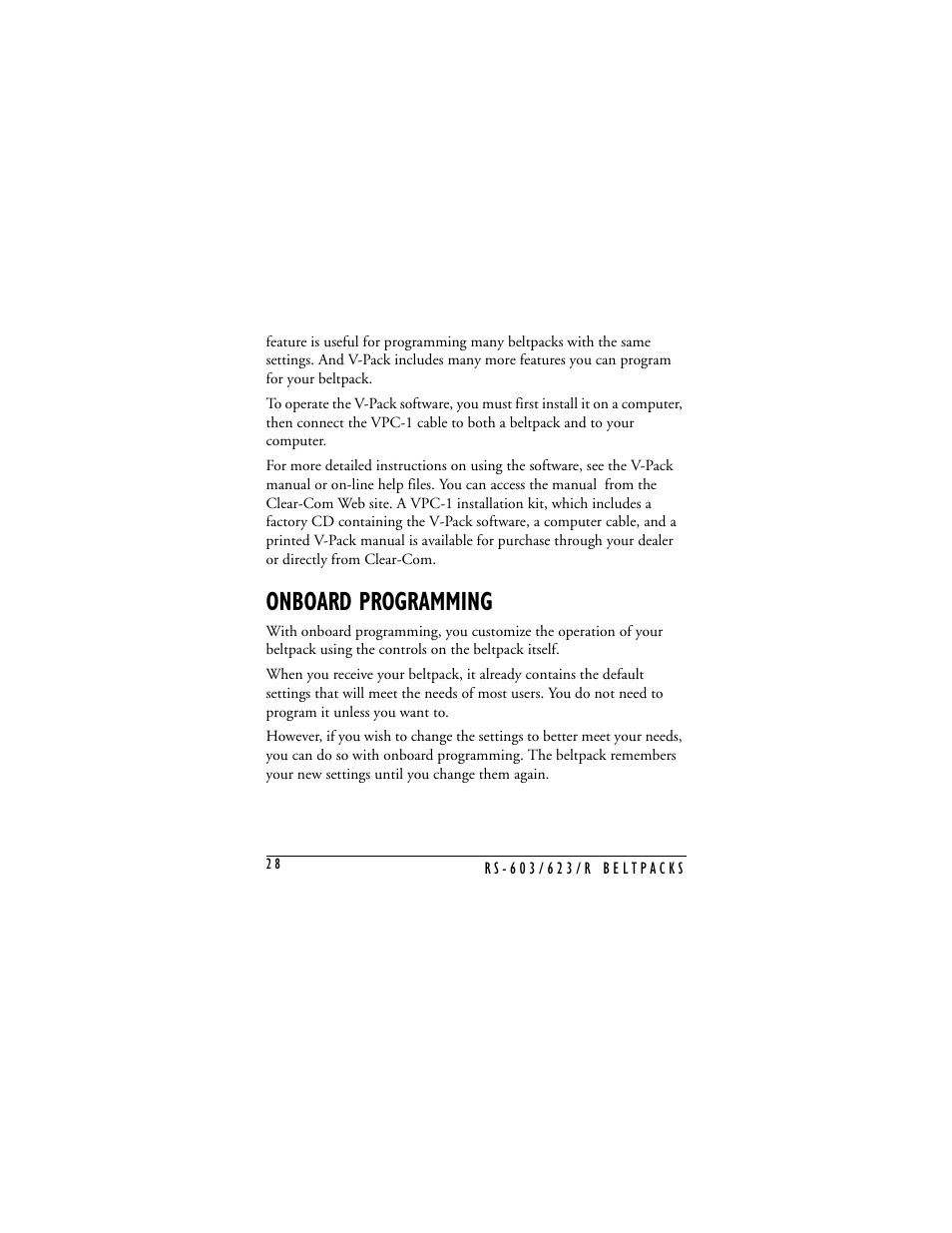Onboard programming | Clear-Com RS-603 (No longer available) User Manual | Page 30 / 58