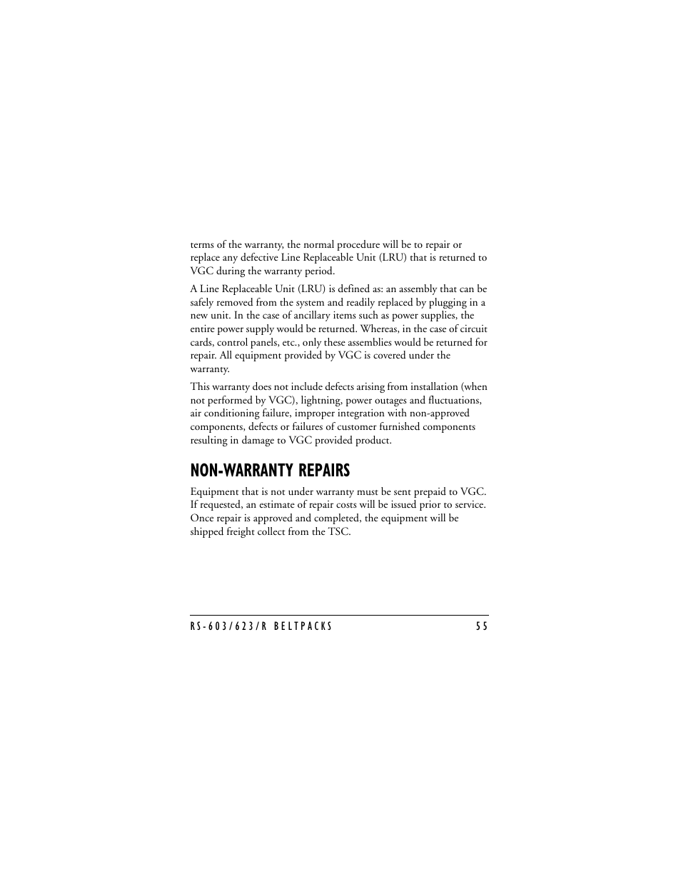 Non-warranty repairs | Clear-Com RS-603 (No longer available) User Manual | Page 55 / 58