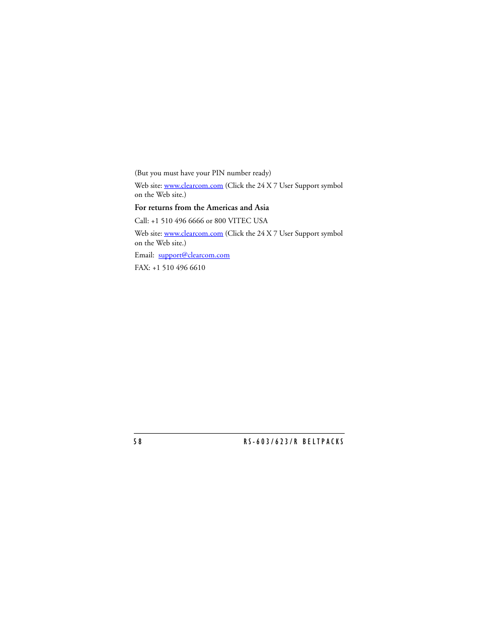 Clear-Com RS-603 (No longer available) User Manual | Page 58 / 58