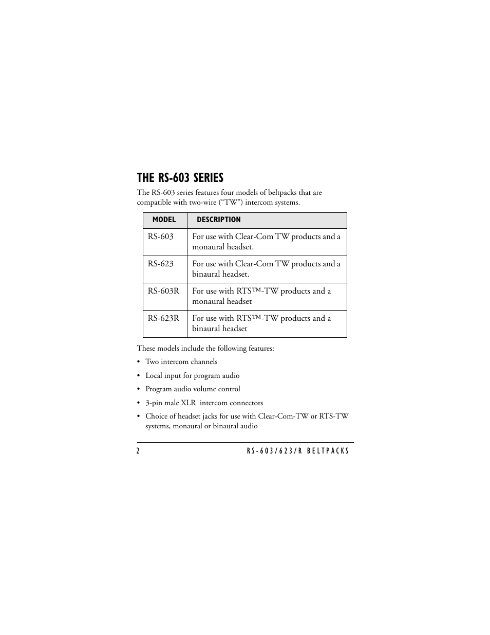 The rs-603 series | Clear-Com RS-603 (No longer available) User Manual | Page 6 / 58