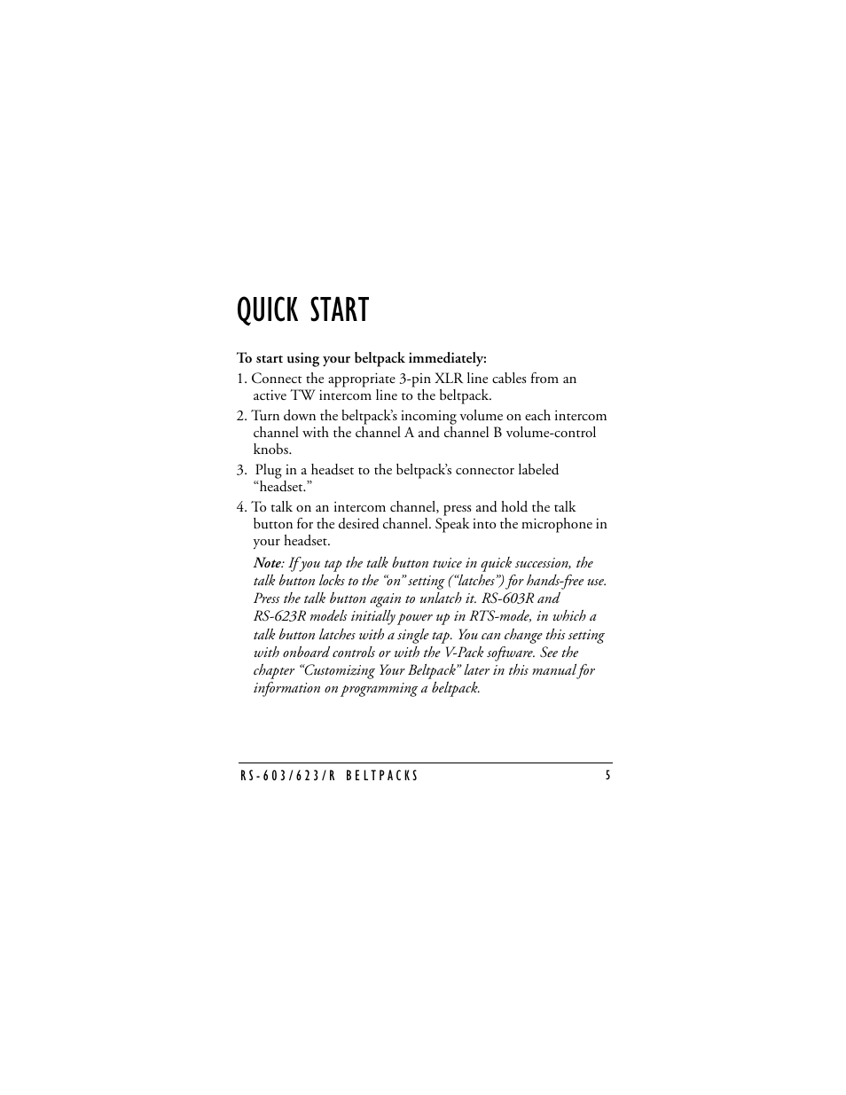 Quick start | Clear-Com RS-603 (No longer available) User Manual | Page 7 / 58