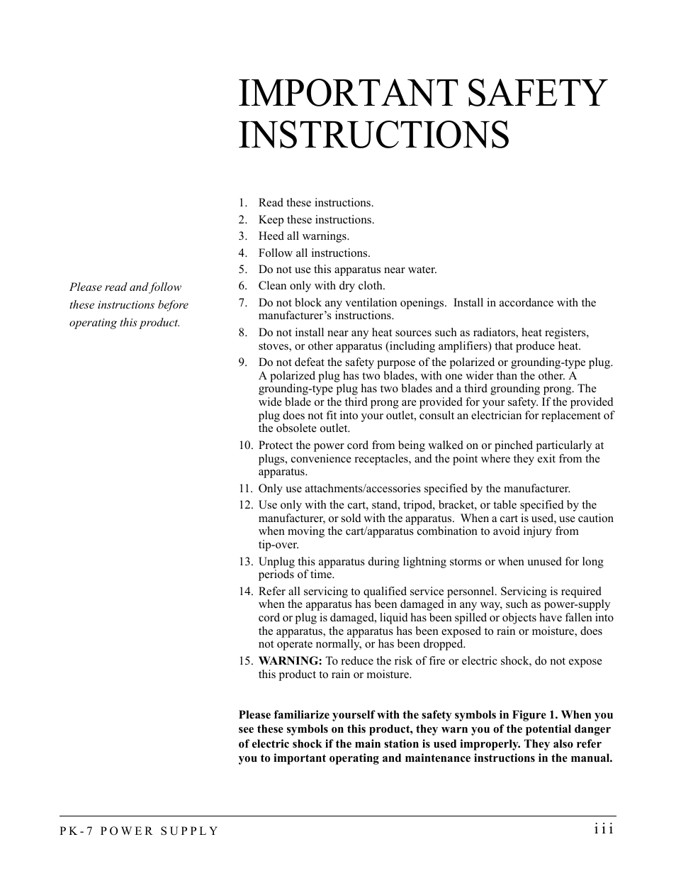Important safety instructions | Clear-Com PK-7 User Manual | Page 5 / 14
