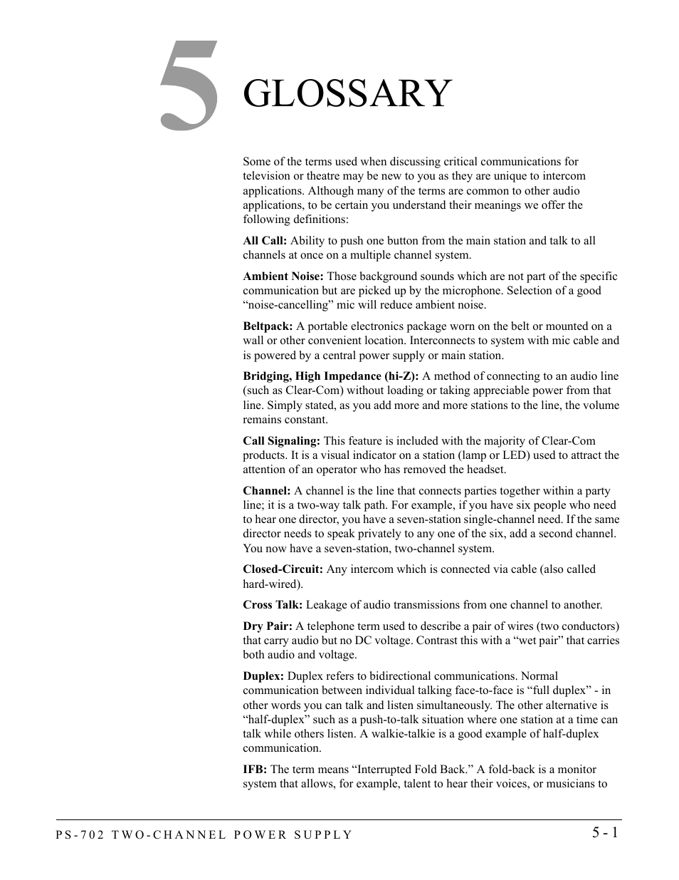 Glossary, Glossary -1 | Clear-Com PS-702 User Manual | Page 23 / 28