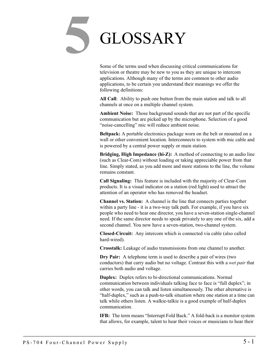 Glossary, Glossary -1 | Clear-Com PS-704 User Manual | Page 29 / 34