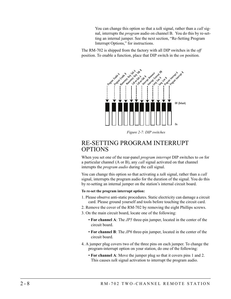 Re-setting program interrupt options, Re-setting program interrupt options -8 | Clear-Com RM-702 User Manual | Page 20 / 42