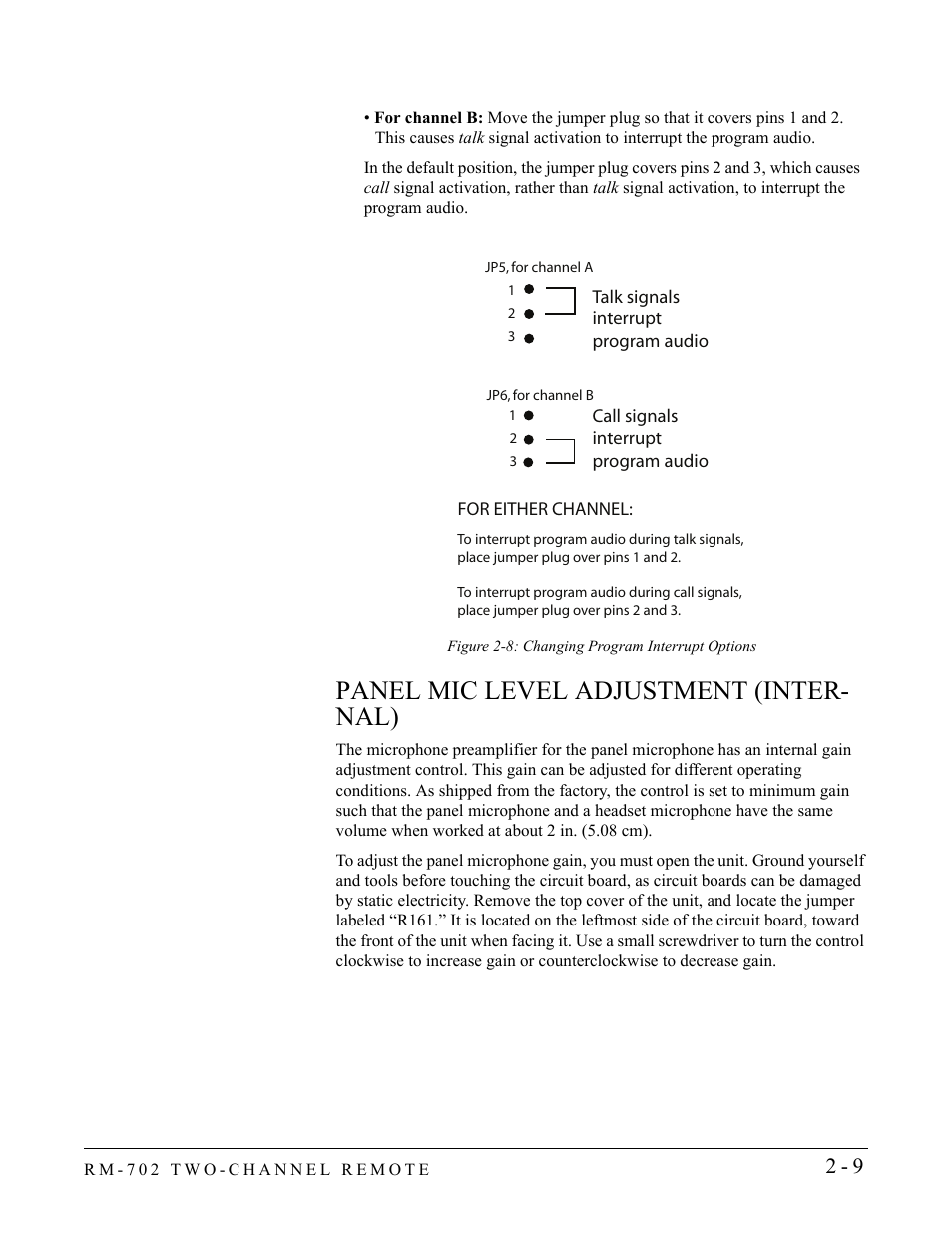 Panel mic level adjustment (internal), Panel mic level adjustment (internal) -9, Panel mic level adjustment (inter- nal) | Clear-Com RM-702 User Manual | Page 21 / 42