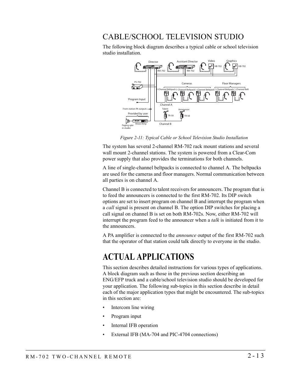 Cable/school television studio, Actual applications, Cable/school television studio -12 | Actual applications -12 | Clear-Com RM-702 User Manual | Page 25 / 42