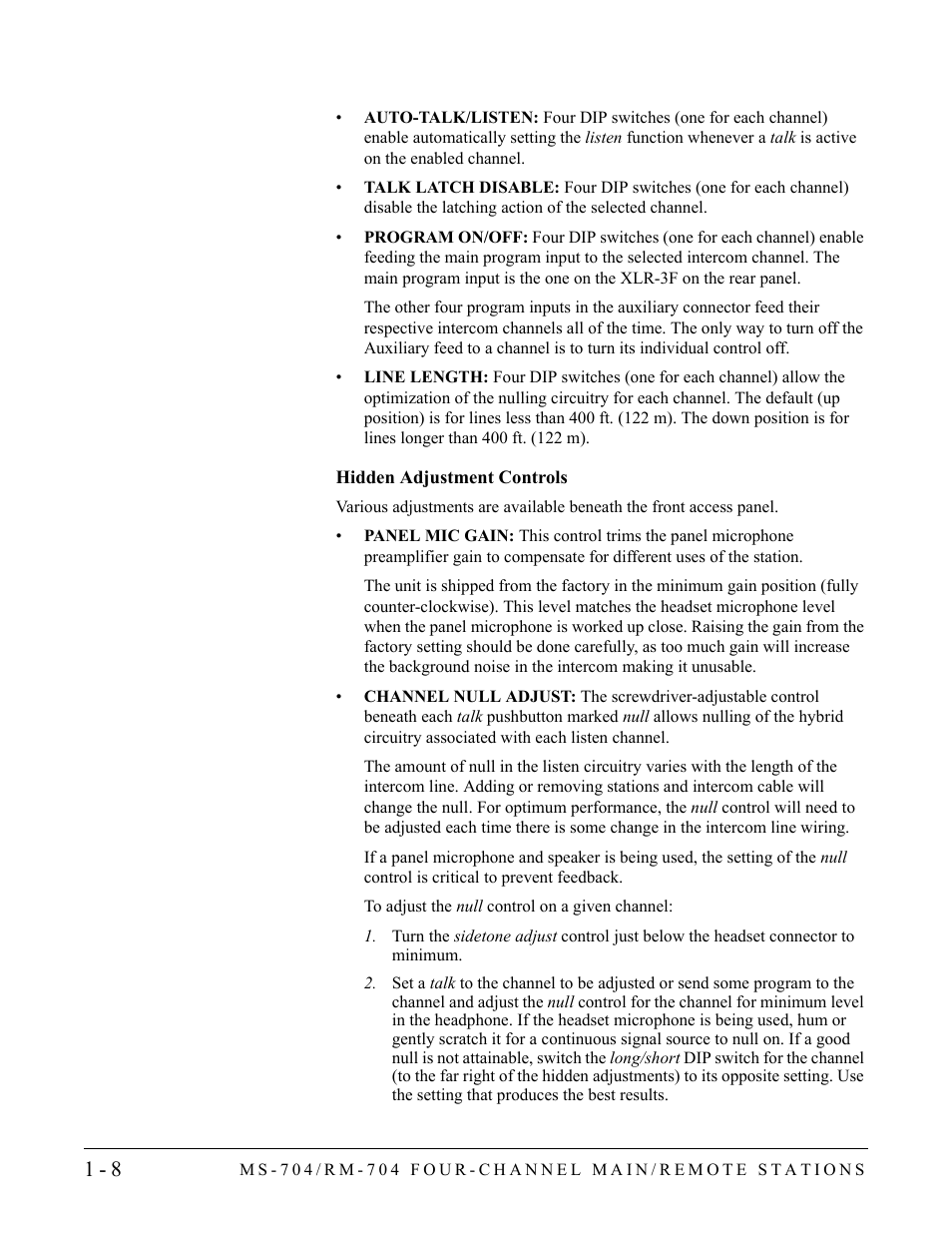 Hidden adjustment controls, Hidden adjustment controls -8 | Clear-Com RM-704 User Manual | Page 14 / 46