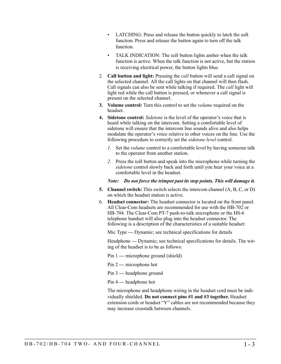 Clear-Com HB-704 User Manual | Page 9 / 24