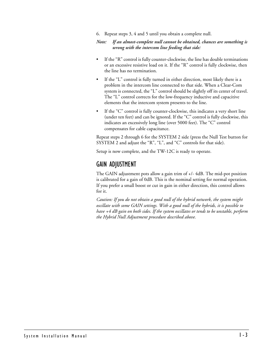 Gain adjustment, Gain adjustment -3 | Clear-Com TW-12C User Manual | Page 13 / 20