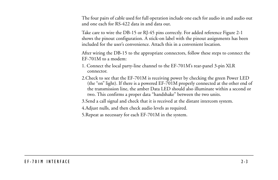 Repeat as necessary for each ef-701m in the system | Clear-Com EF-701M User Manual | Page 25 / 62