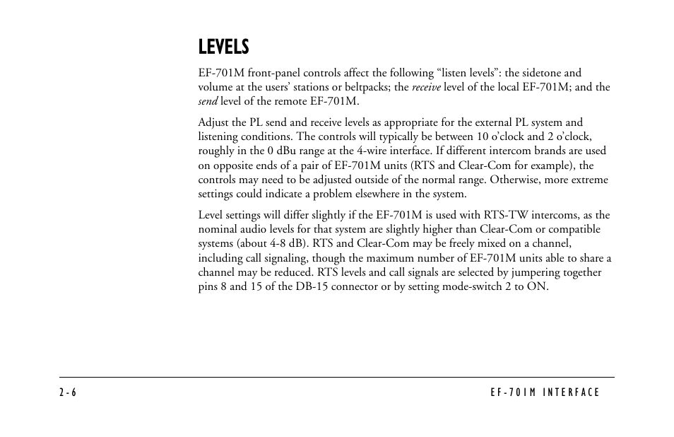 Levels | Clear-Com EF-701M User Manual | Page 28 / 62